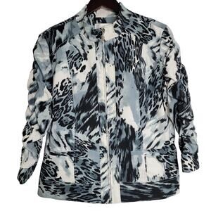 Erin London Womens Jacket Blazer Moto Style Zip Up Blue Black Leopard Large